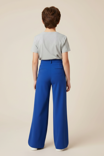 Pantalon Fluide Bleu Royal Ample Taille Haute Boutons - Polyester - vue 2