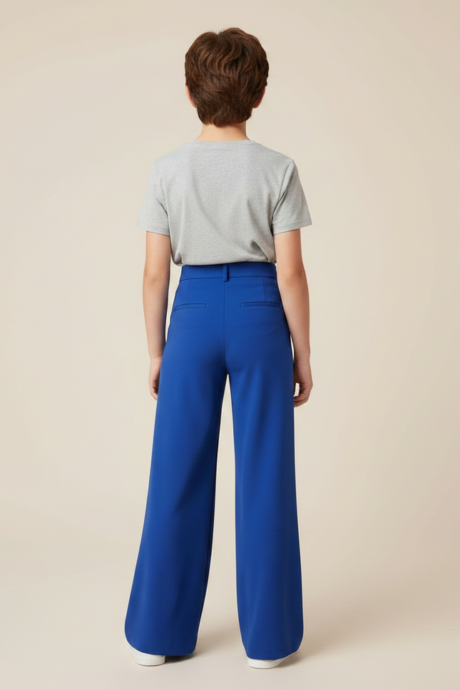 Pantalon Fluide Bleu Royal Ample Taille Haute Boutons - Polyester - vue 2