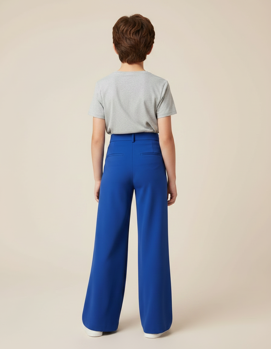 Pantalon Fluide Bleu Royal Ample Taille Haute Boutons - Polyester - vue 2