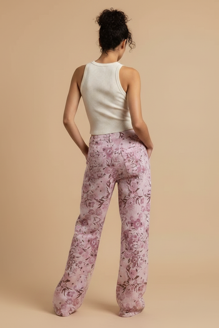 Pantalon Fluide Rose Floral Ample Décontracté Femme - Coton - vue 2