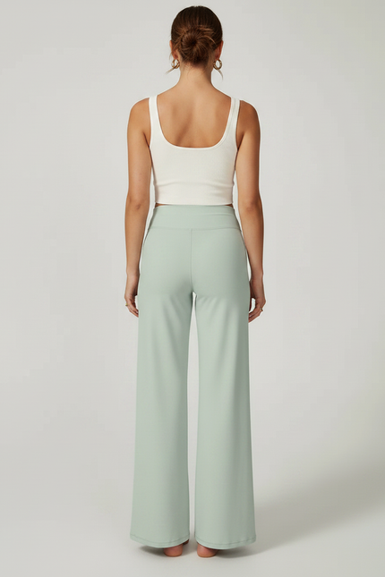 Pantalon Fluide Vert Ample Décontracté Yoga Confortable - Polyester - vue 2
