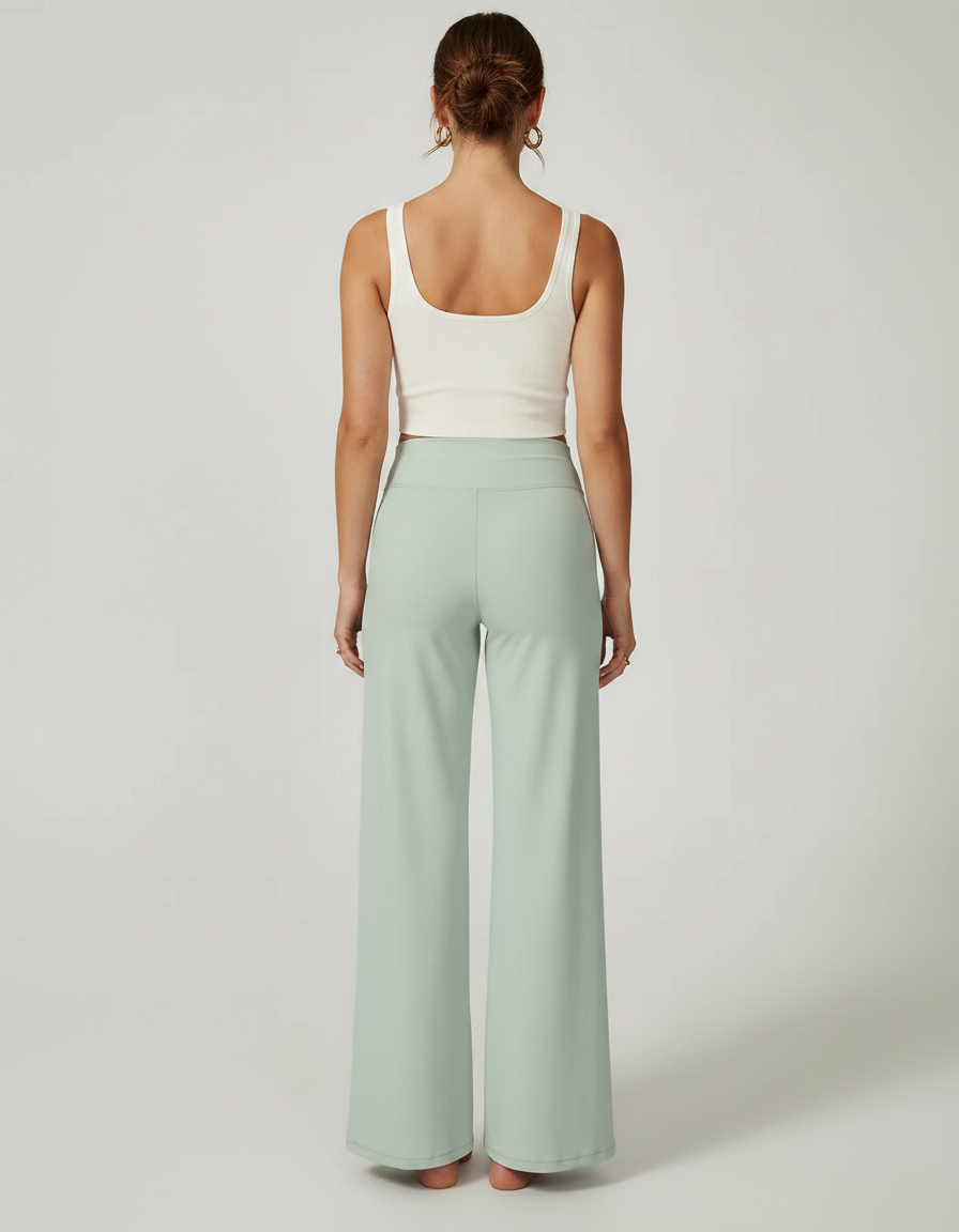 Pantalon Fluide Vert Ample Décontracté Yoga Confortable - Polyester - vue 2