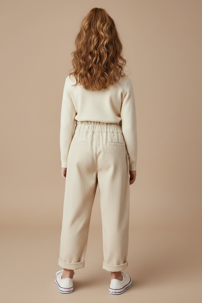 Pantalon Fluide Beige Coton Ample Brodé Fille - vue 2
