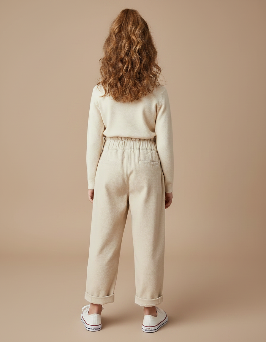 Pantalon Fluide Beige Coton Ample Brodé Fille - vue 2