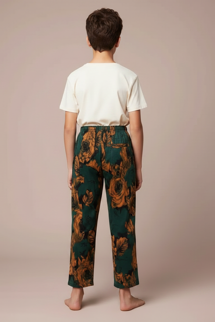 Pantalon Fluide Vert Motif Floral Ample Confortable - Viscose - vue 2