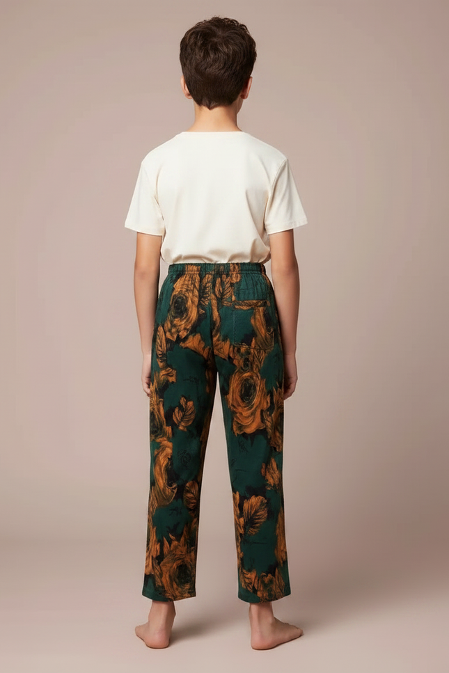 Pantalon Fluide Vert Motif Floral Ample Confortable - Viscose - vue 2