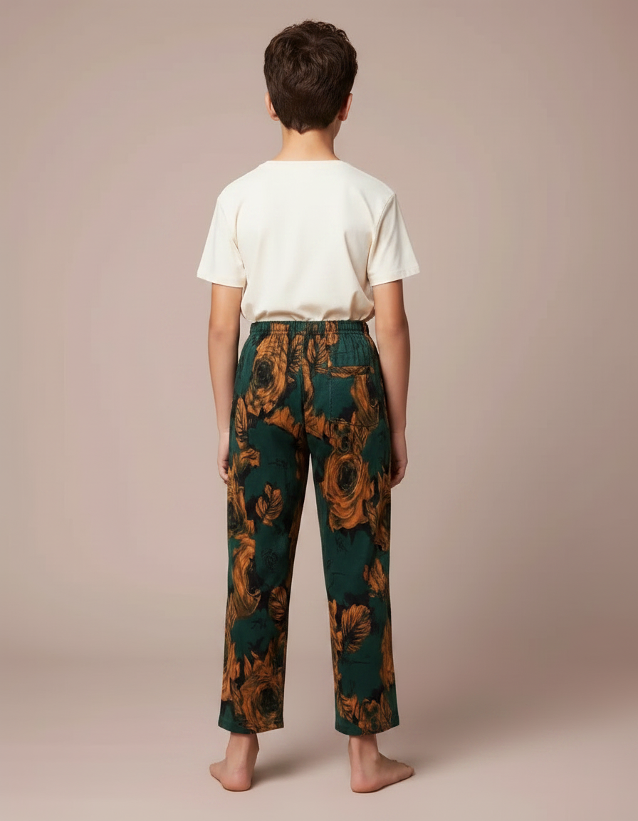 Pantalon Fluide Vert Motif Floral Ample Confortable - Viscose - vue 2