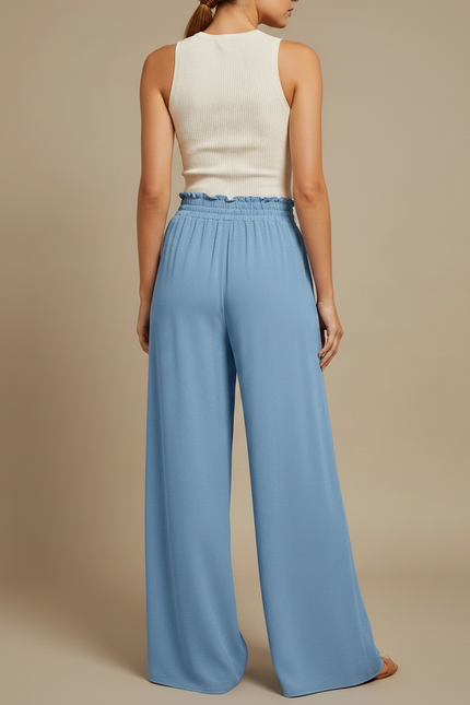 Pantalon Smocké Fluide Femme - Bleu Viscose - vue 2