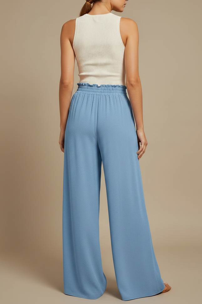 Pantalon Smocké Fluide Femme - Bleu Viscose - vue 2