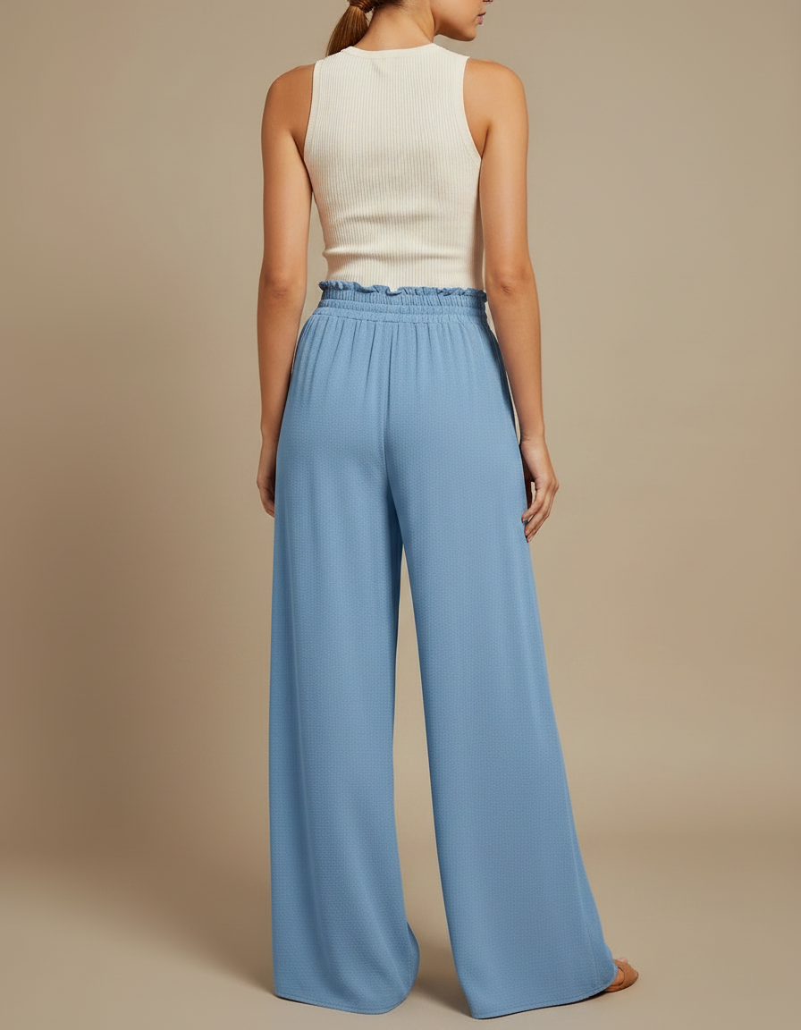 Pantalon Smocké Fluide Femme - Bleu Viscose - vue 2
