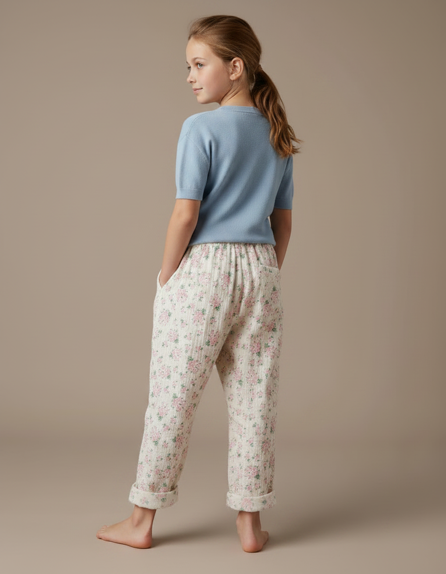 Pantalon Fluide Blanc Floral Coton Ample Fille - Imprimé - vue 2