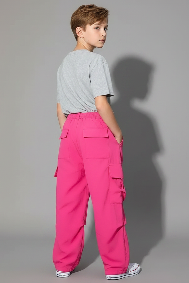 Pantalon Fluide Cargo Rose Vif Ample Streetwear Enfant - Polyester - vue 2