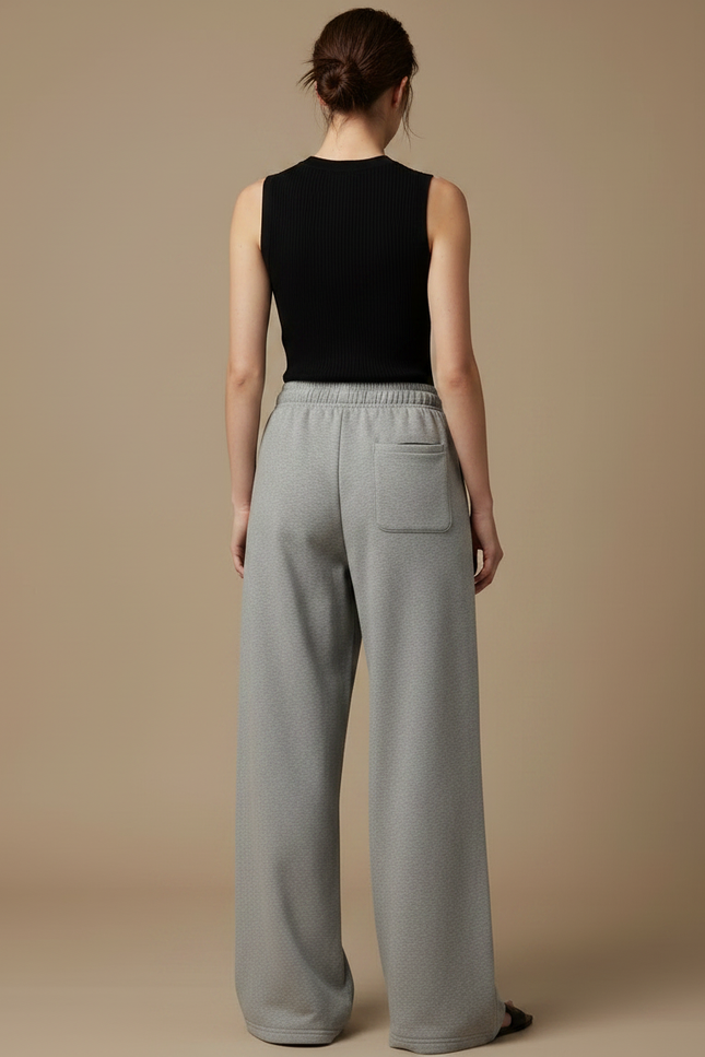 Pantalon Fluide Gris Ample Cordon Sport Décontracté - Molleton - vue 2