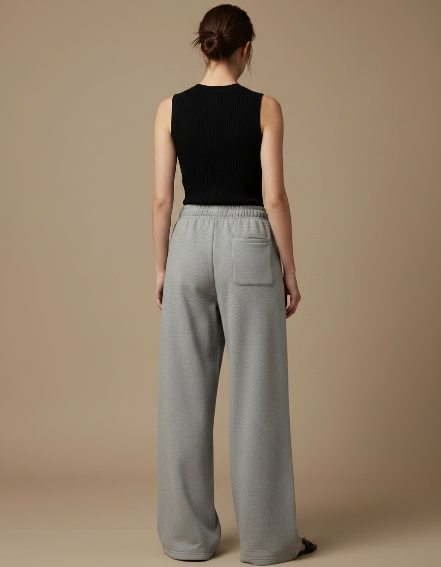 Pantalon Fluide Gris Ample Cordon Sport Décontracté - Molleton - vue 2
