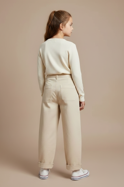 Pantalon Fluide Beige Ample Coton Plissé Décontracté - vue 2