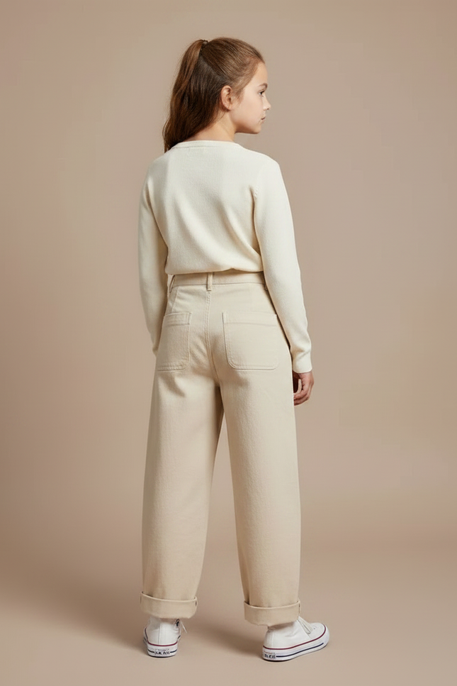 Pantalon Fluide Beige Ample Coton Plissé Décontracté - vue 2