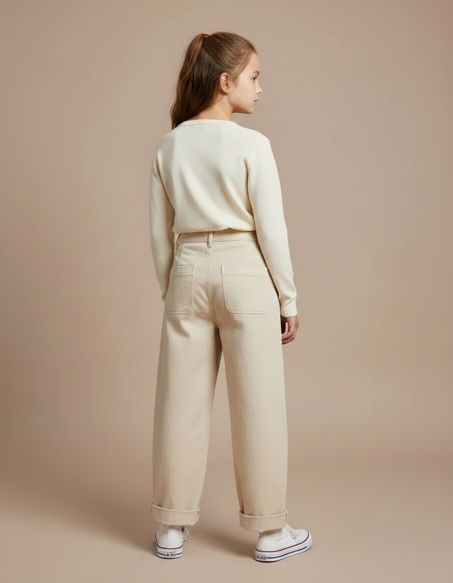 Pantalon Fluide Beige Ample Coton Plissé Décontracté - vue 2