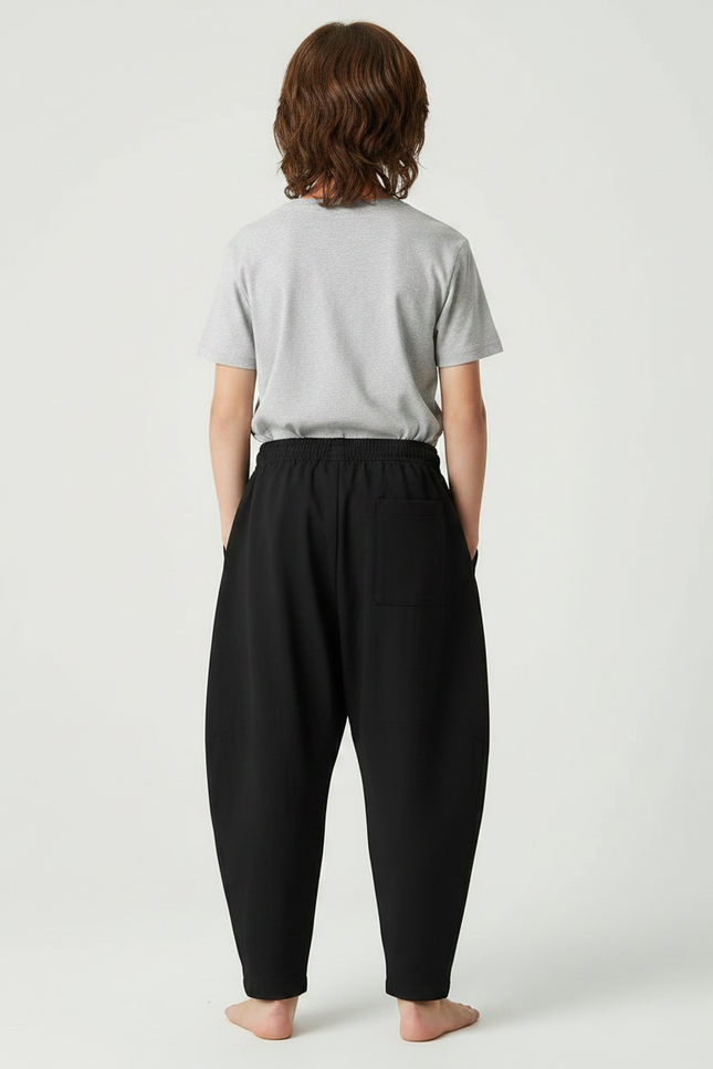 Pantalon Fluide Noir Ample Casual Enfant Cordon - Viscose - vue 2