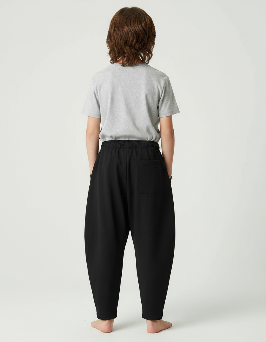 Pantalon Fluide Noir Ample Casual Enfant Cordon - Viscose - vue 2