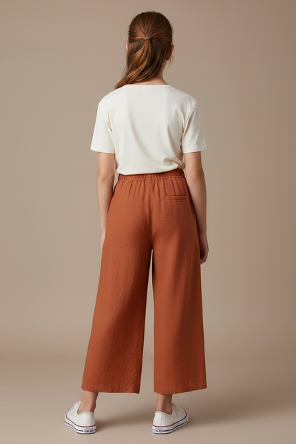 Pantalon Fluide Terracota Ample Coton Décontracté Fille - Orange Lin - vue 2