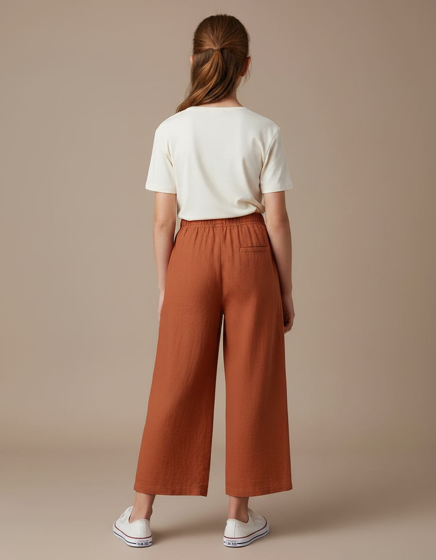 Pantalon Fluide Terracota Ample Coton Décontracté Fille - Orange Lin - vue 2