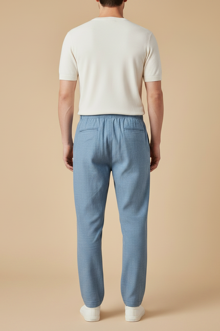 Pantalon Fluide Homme Bleu Ciel Droit Décontracté - Lin - vue 2