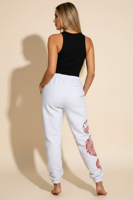 Pantalon Fluide Gris Ample Dragon Rouge Sport Décontracté - Molleton - vue 2