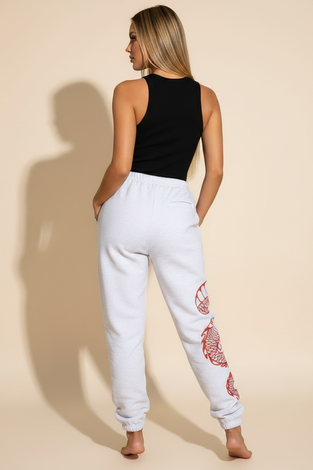 Pantalon Fluide Gris Ample Dragon Rouge Sport Décontracté - Molleton - vue 2