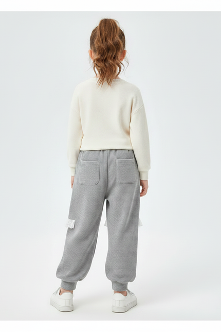 Pantalon Fluide Gris Ample Cordon Dentelle Décontracté Fille - Molleton - vue 2