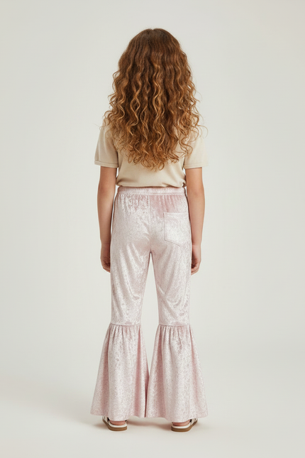 Pantalon Fluide Rose Velours Évasé Enfant Confortable - vue 2