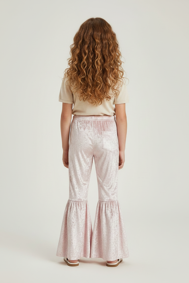 Pantalon Fluide Rose Velours Évasé Enfant Confortable - vue 2