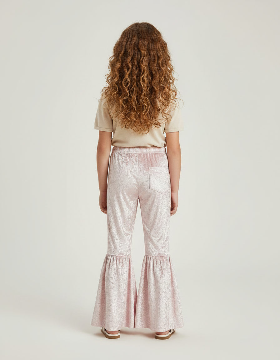Pantalon Fluide Rose Velours Évasé Enfant Confortable - vue 2