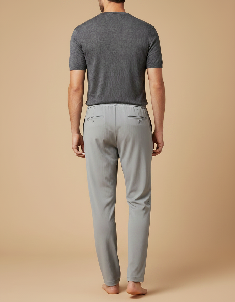 Pantalon Fluide Gris Cordon Léger Décontracté Homme - Polyester - vue 2
