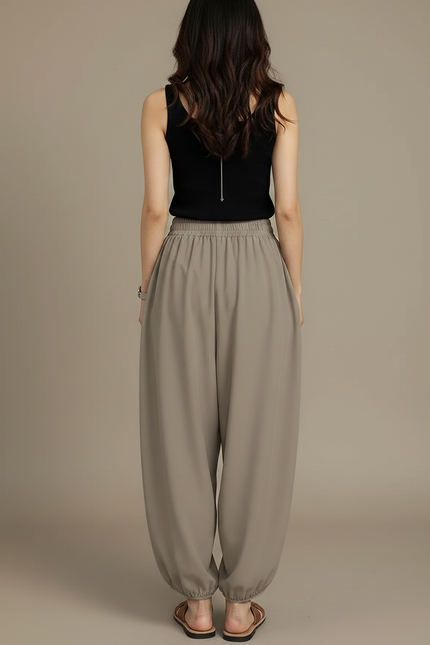 Pantalon Fluide Harem Ample Confortable Gris Décontracté - Polyester - vue 2