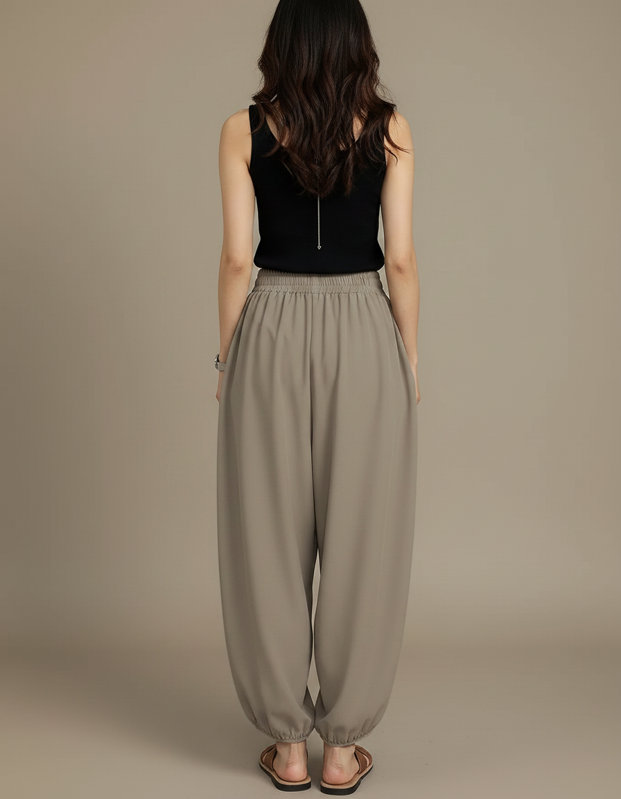Pantalon Fluide Harem Ample Confortable Gris Décontracté - Polyester - vue 2