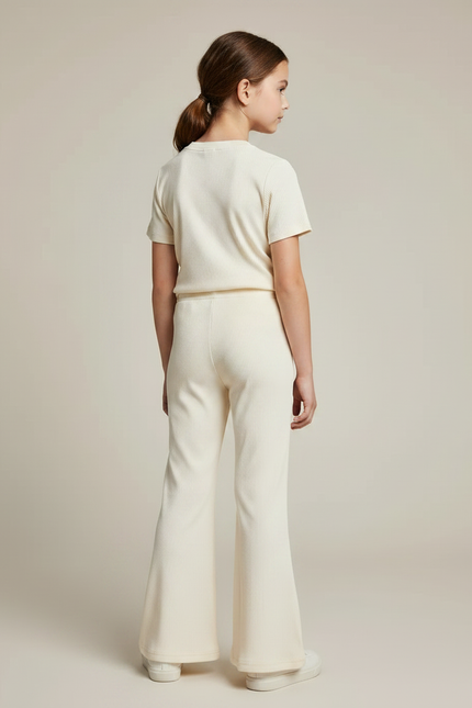 Pantalon Fluide Crème Côtelé Évasé Confortable Enfant - Beige Maille - vue 2