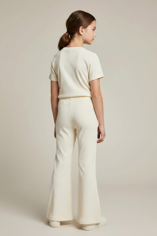 Pantalon Fluide Crème Côtelé Évasé Confortable Enfant - Beige Maille - vue 2