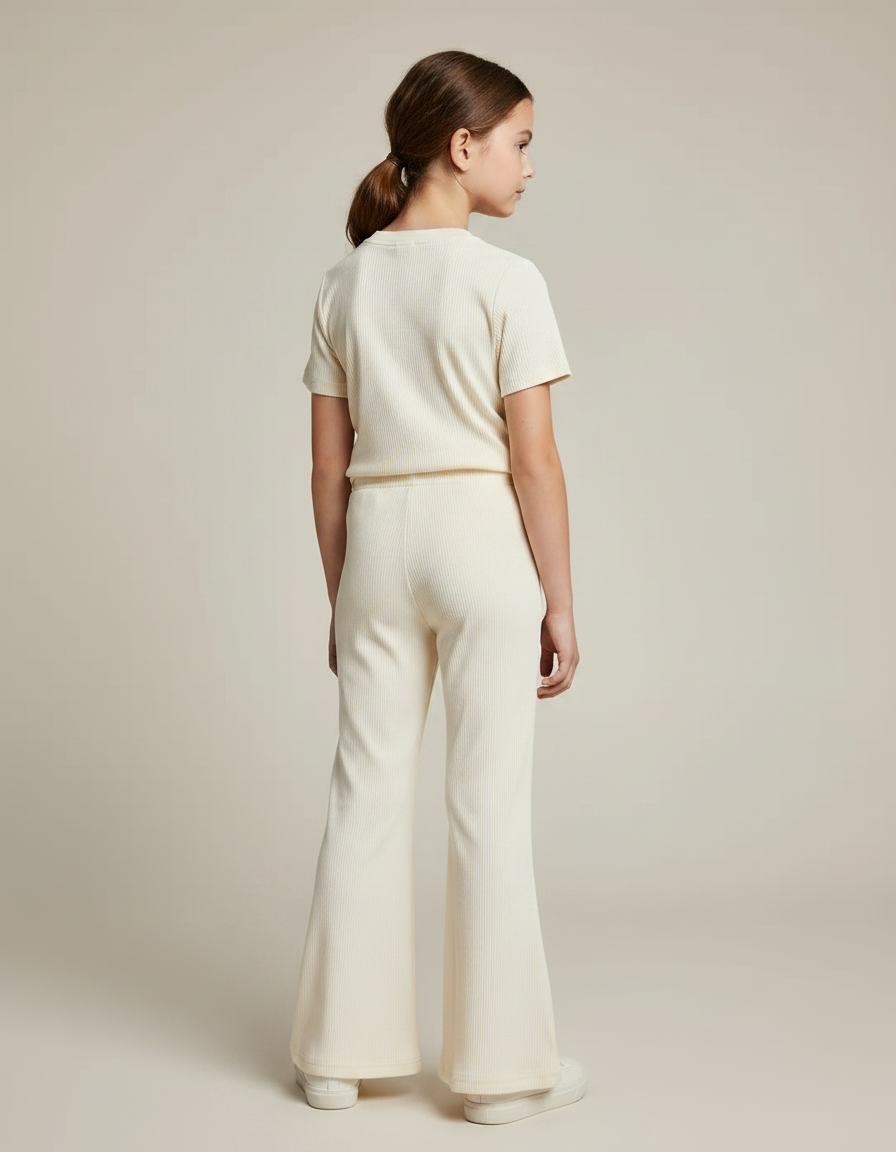 Pantalon Fluide Crème Côtelé Évasé Confortable Enfant - Beige Maille - vue 2
