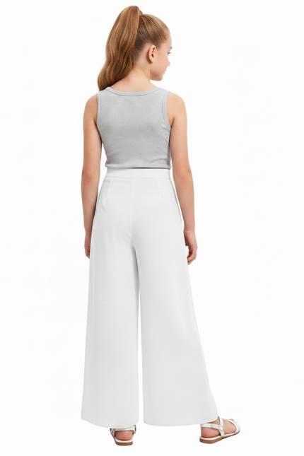 Pantalon Fluide Blanc Ample Plissé Élégant - Polyester - vue 2