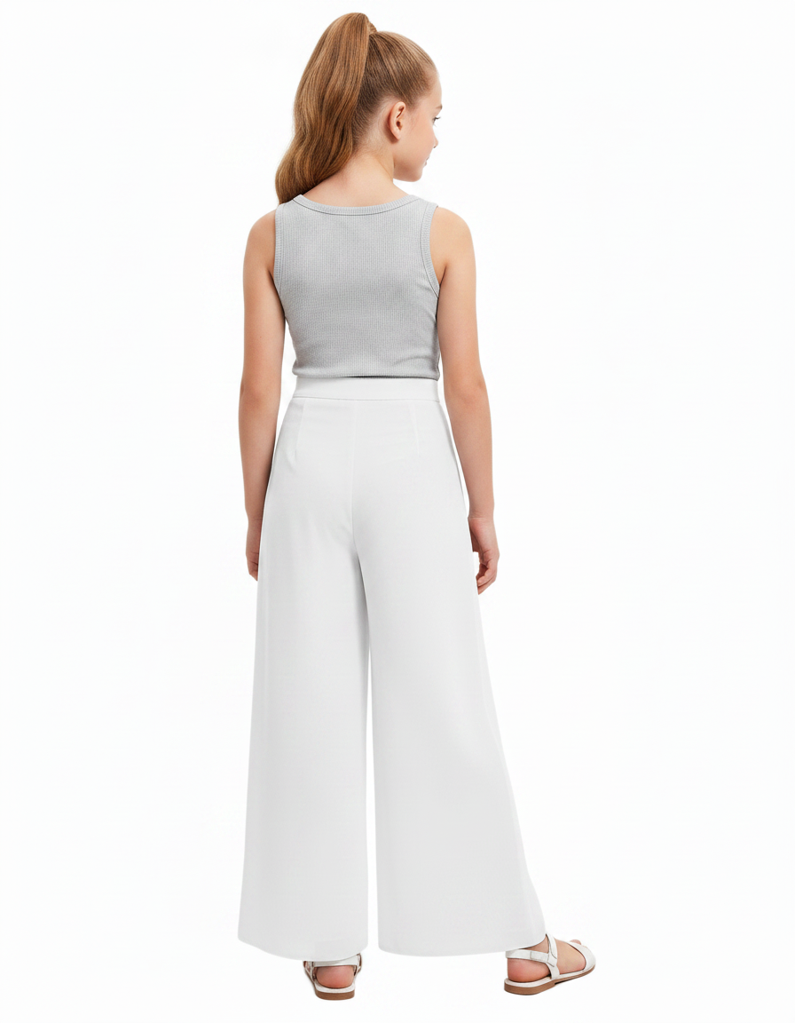 Pantalon Fluide Blanc Ample Plissé Élégant - Polyester - vue 2