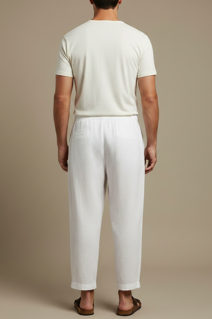 Pantalon Fluide Blanc Ample Décontracté Lin Homme - vue 2