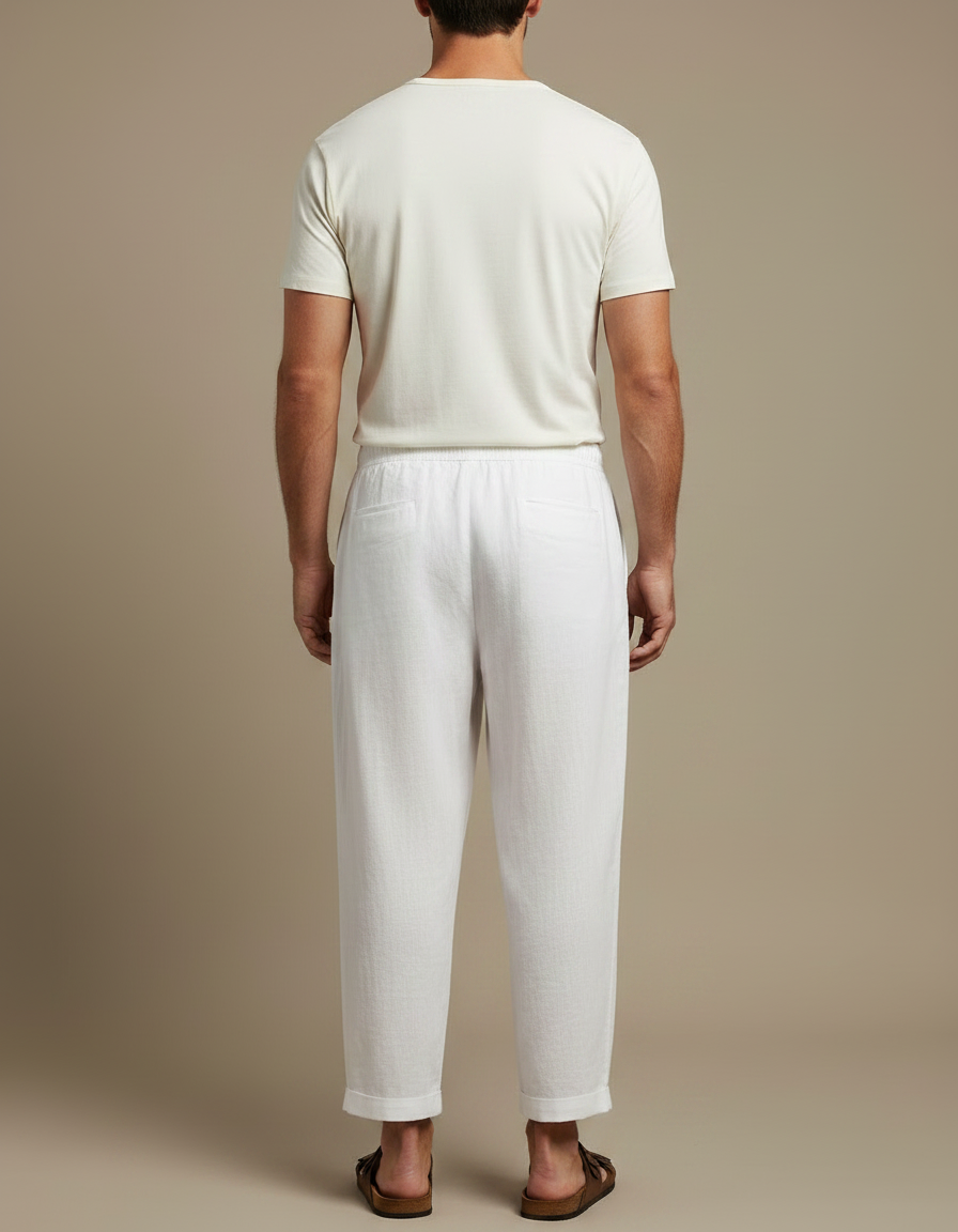Pantalon Fluide Blanc Ample Décontracté Lin Homme - vue 2