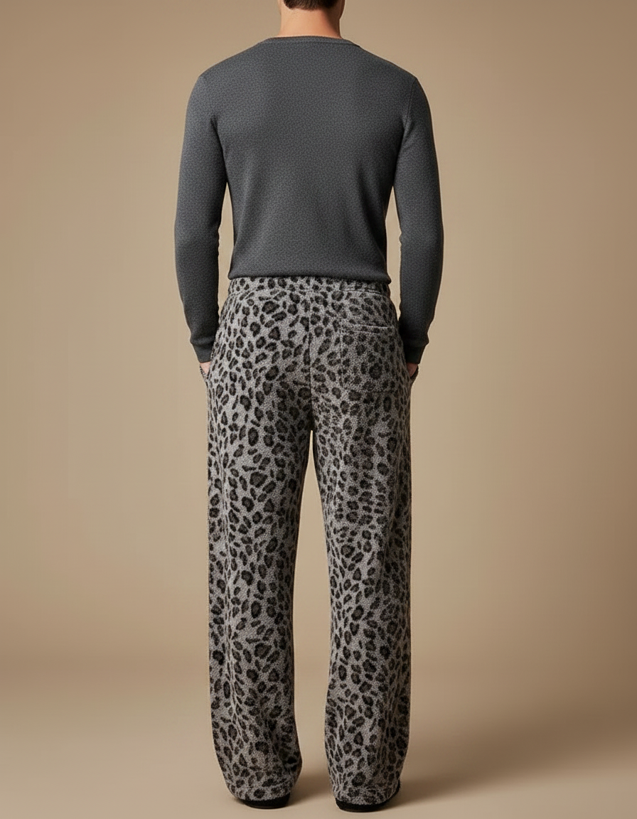 Pantalon Fluide Léopard Gris Ample Doux Cordon - Imprimé Molleton - vue 2
