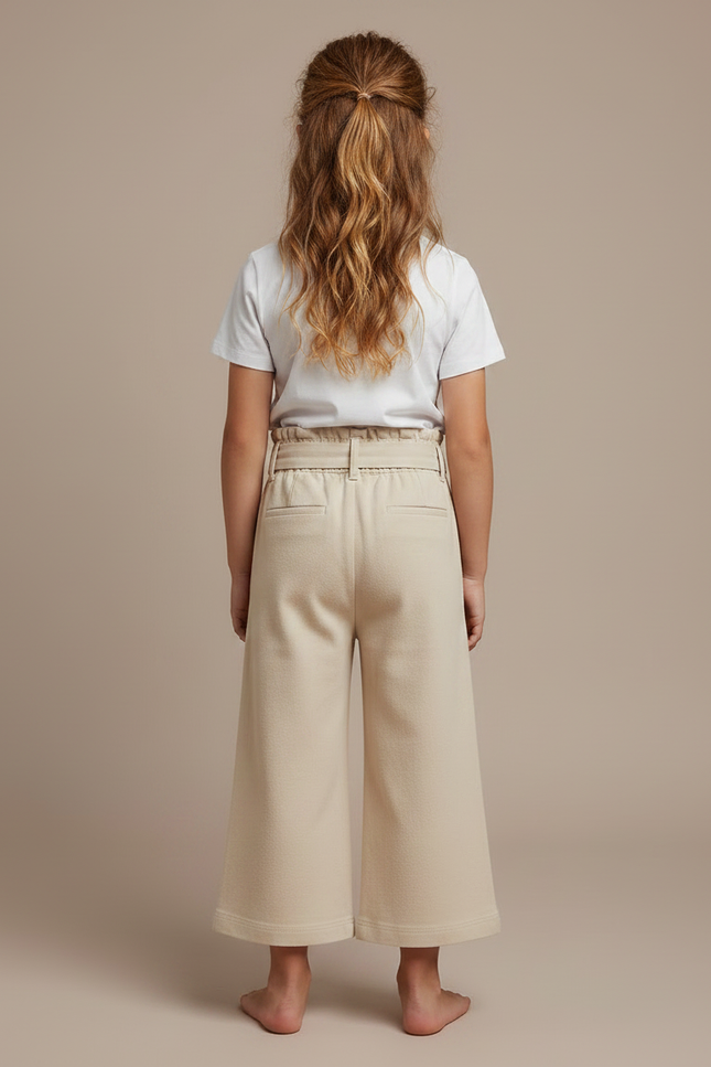 Pantalon Fluide Beige Coton Ample Fille Nœud - Molleton - vue 2