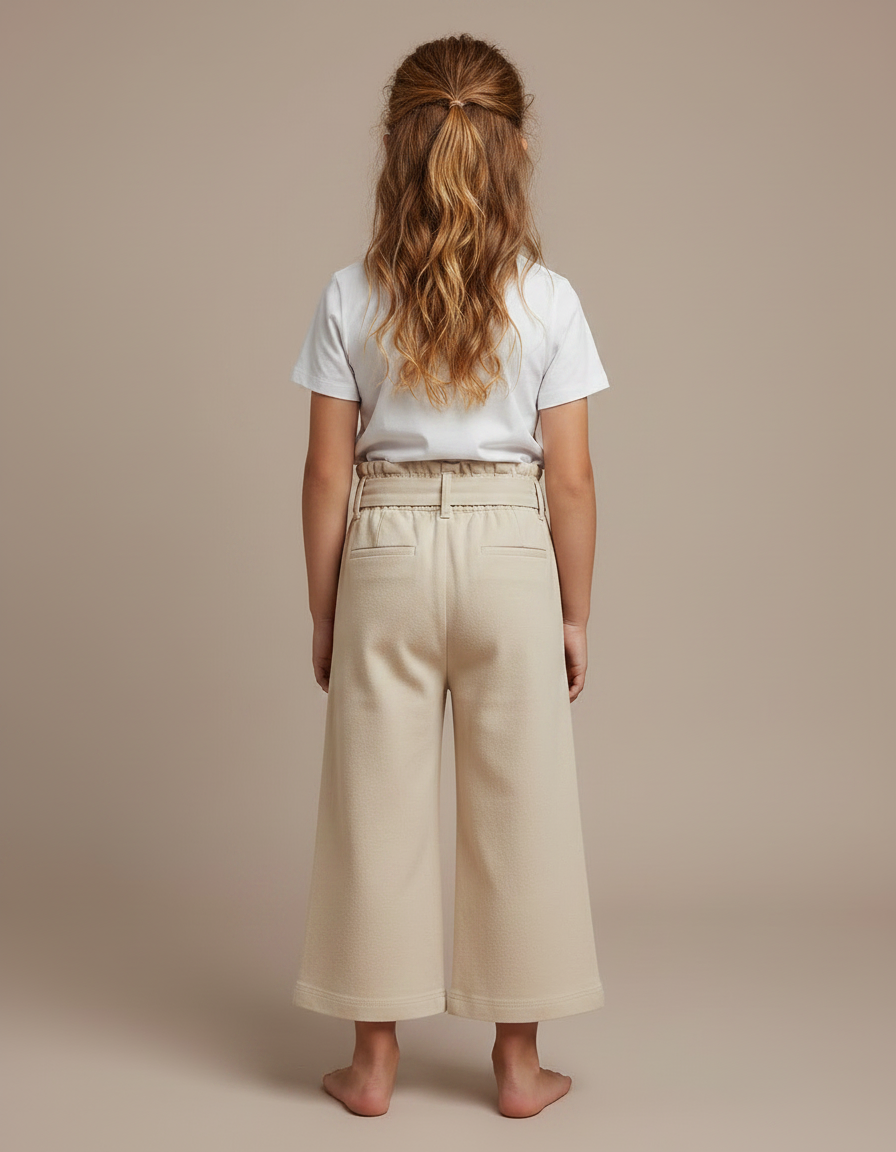 Pantalon Fluide Beige Coton Ample Fille Nœud - Molleton - vue 2