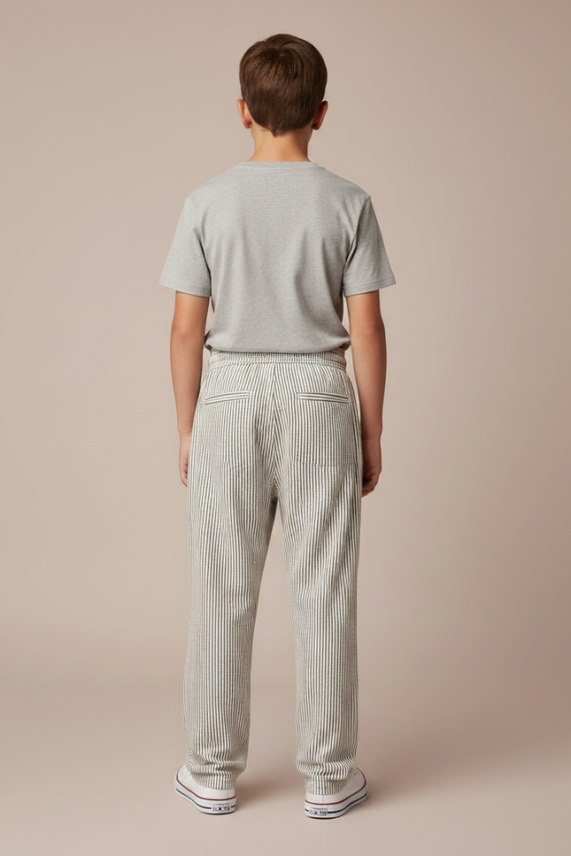 Pantalon Fluide Rayé Coton Décontracté Ample Garçon - Beige - vue 2