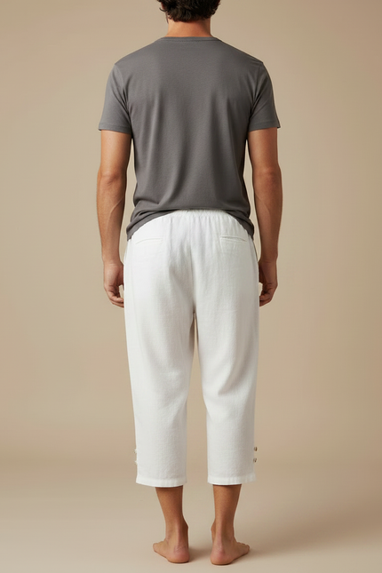 Pantalon Fluide Blanc Lin Coton Ample Décontracté Homme - vue 2