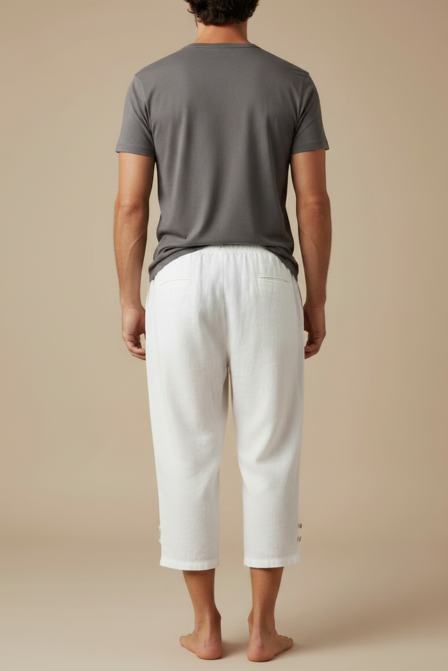 Pantalon Fluide Blanc Lin Coton Ample Décontracté Homme - vue 2
