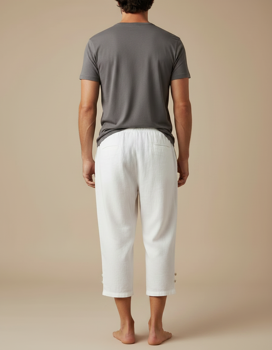 Pantalon Fluide Blanc Lin Coton Ample Décontracté Homme - vue 2