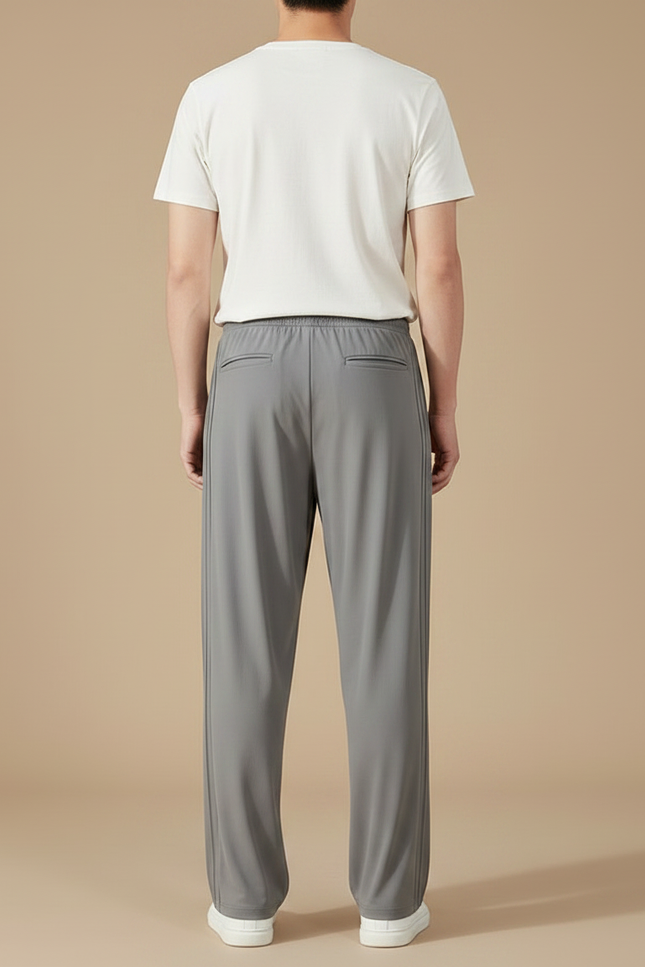 Pantalon Fluide Gris Ample Droit Cordon Décontracté Homme - Polyester - vue 2